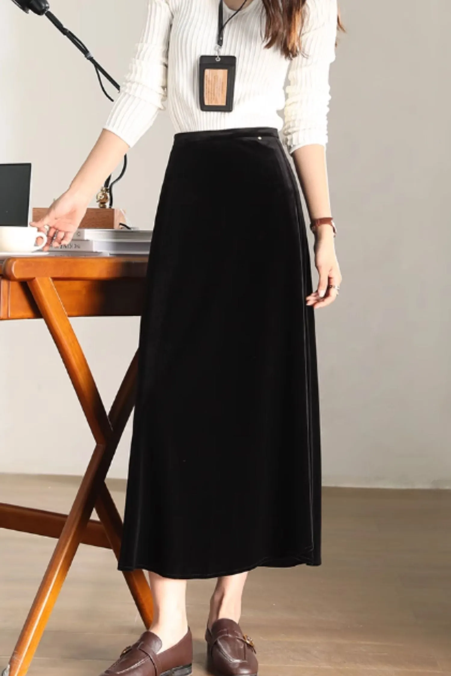 A line midi velvet winter skirt 5476