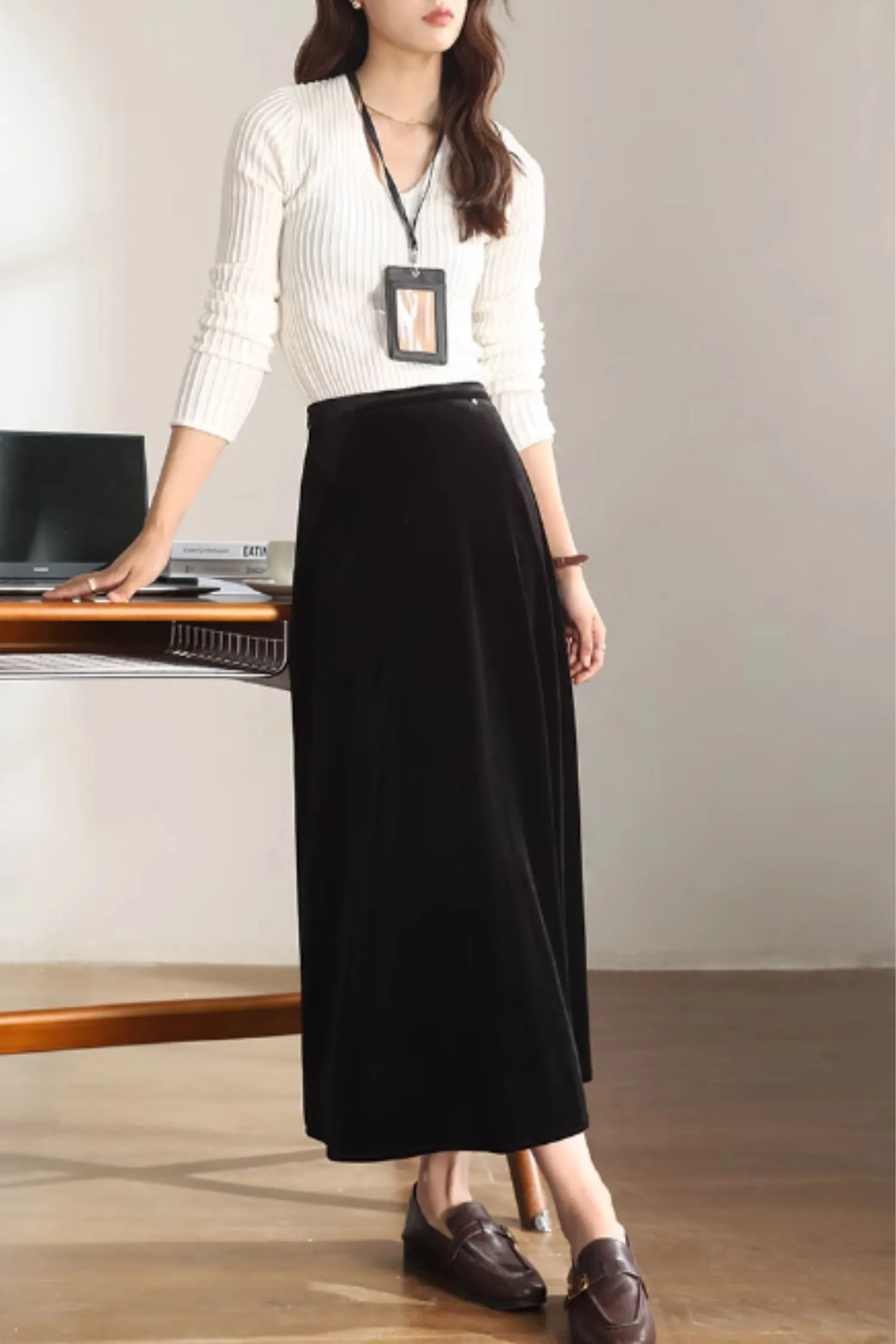 A line midi velvet winter skirt 5476