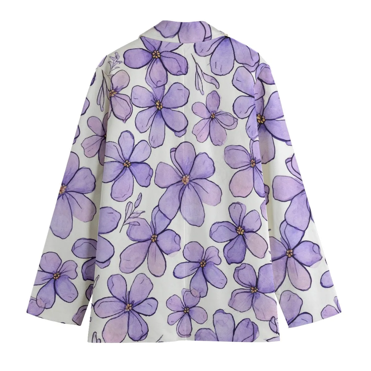 All-Over Print Women's Leisure Blazer | 245GSM Cotton purple flower print