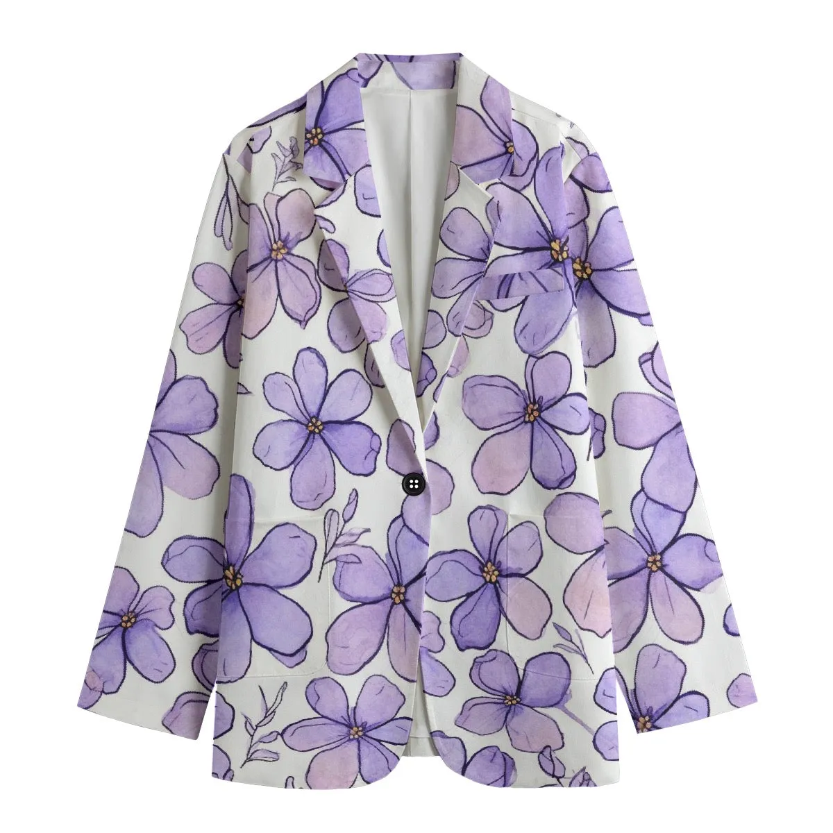 All-Over Print Women's Leisure Blazer | 245GSM Cotton purple flower print