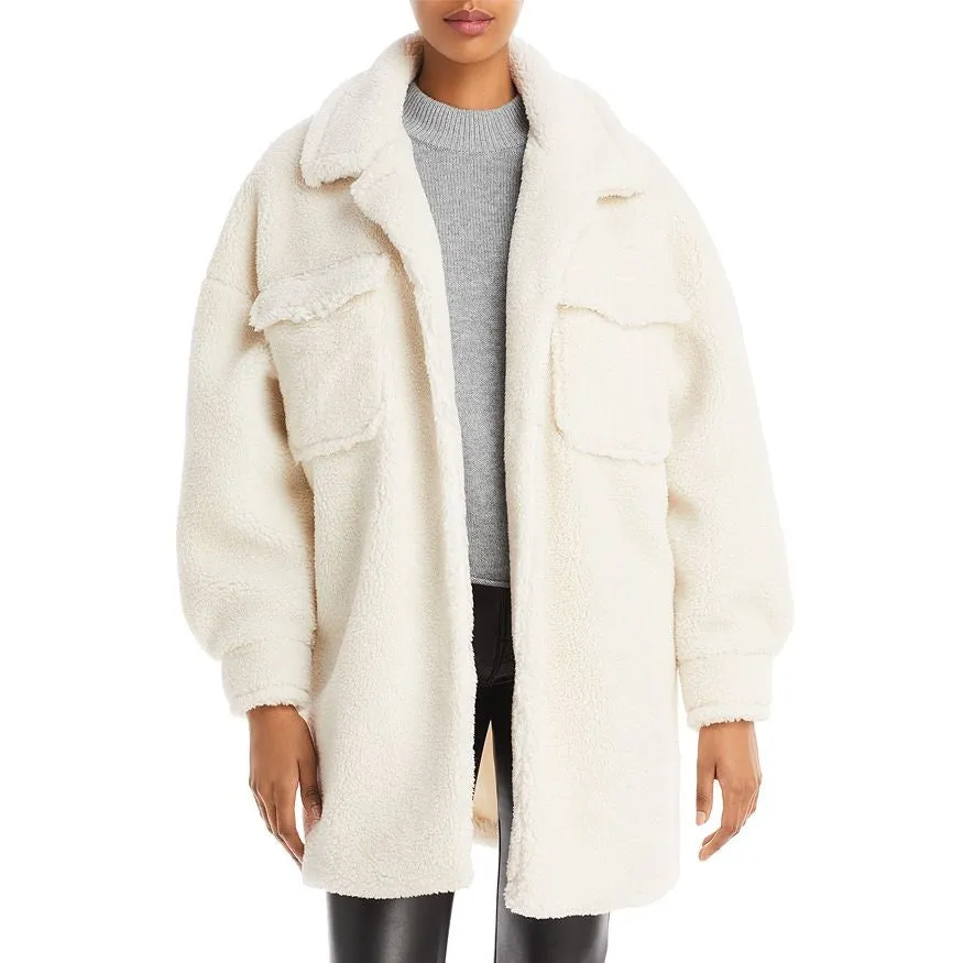 AQUA Ladies Cream Sherpa Button Up Jacket w/ Pockets