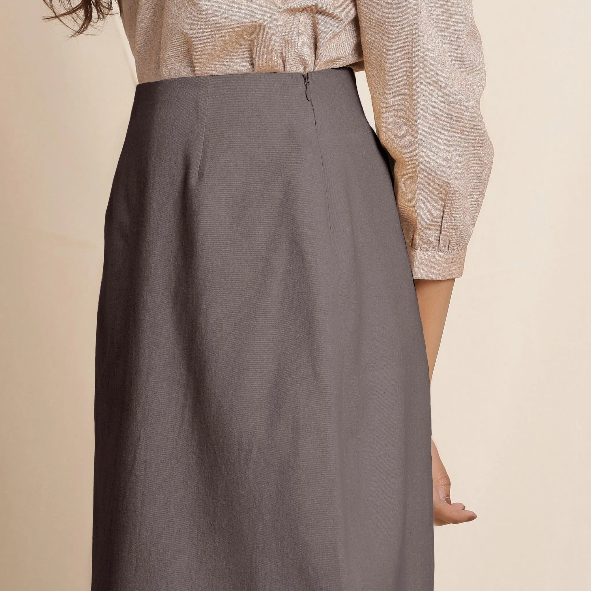 Ash Grey Warm Cotton Flannel Knee-Length Pencil Skirt