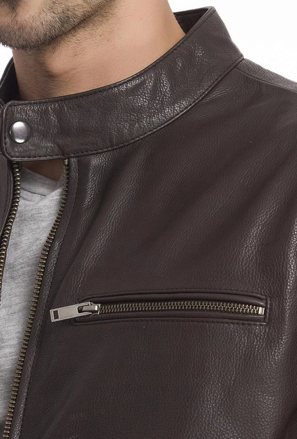 Bomber round collar Stylish Leather Jacket by TJS