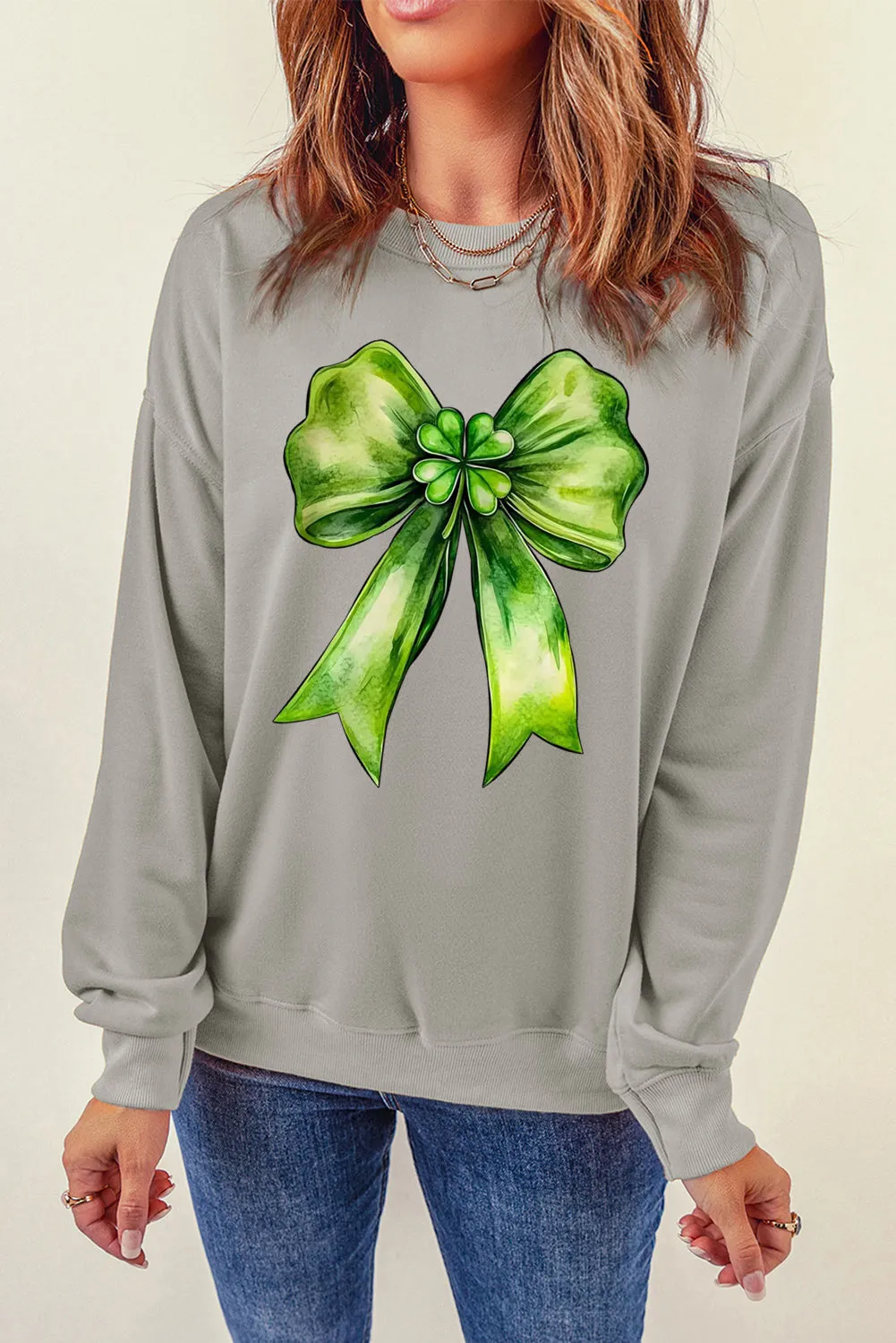 Bow Graphic Crewneck St Patrick Long Sleeve Knit Top