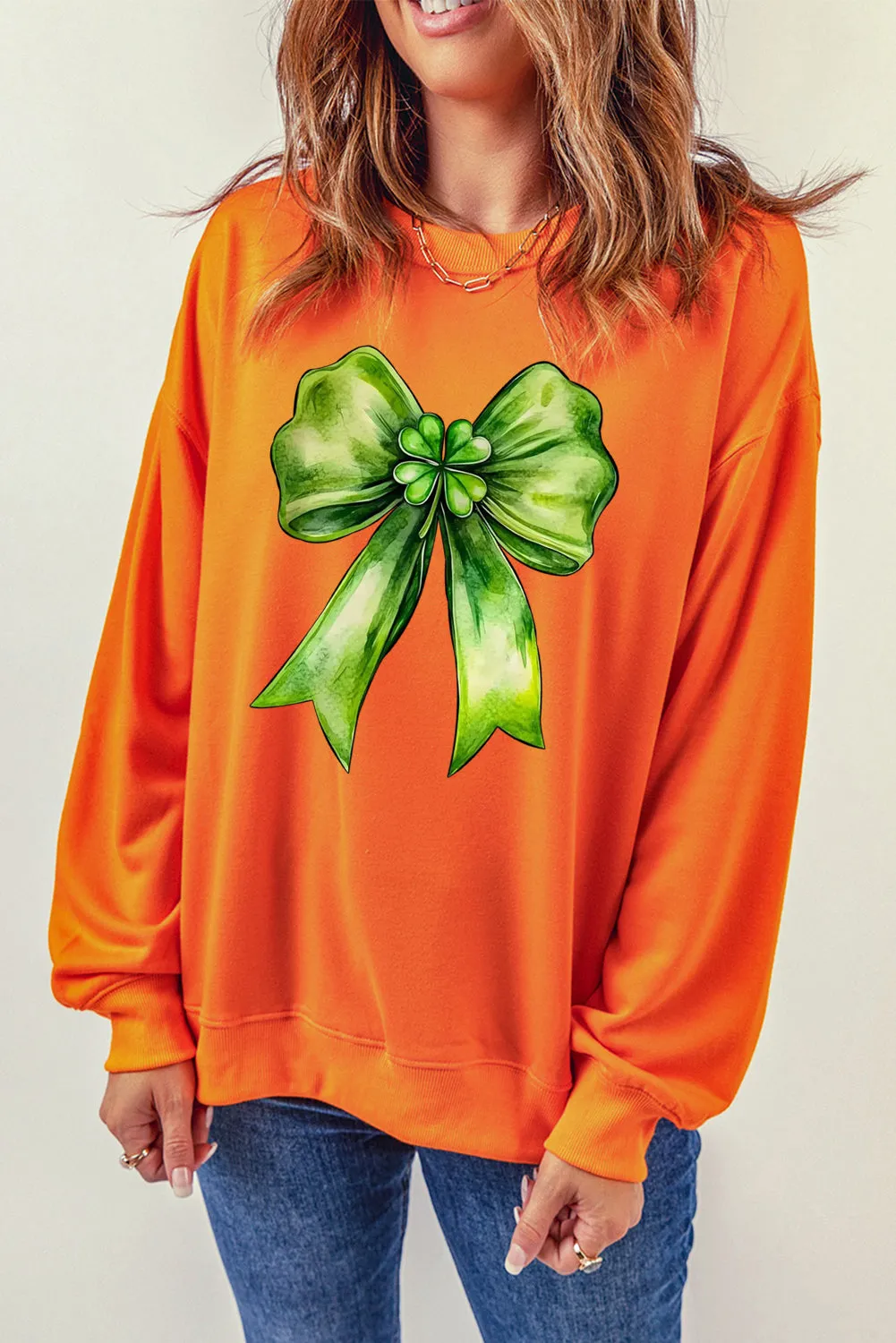 Bow Graphic Crewneck St Patrick Long Sleeve Knit Top