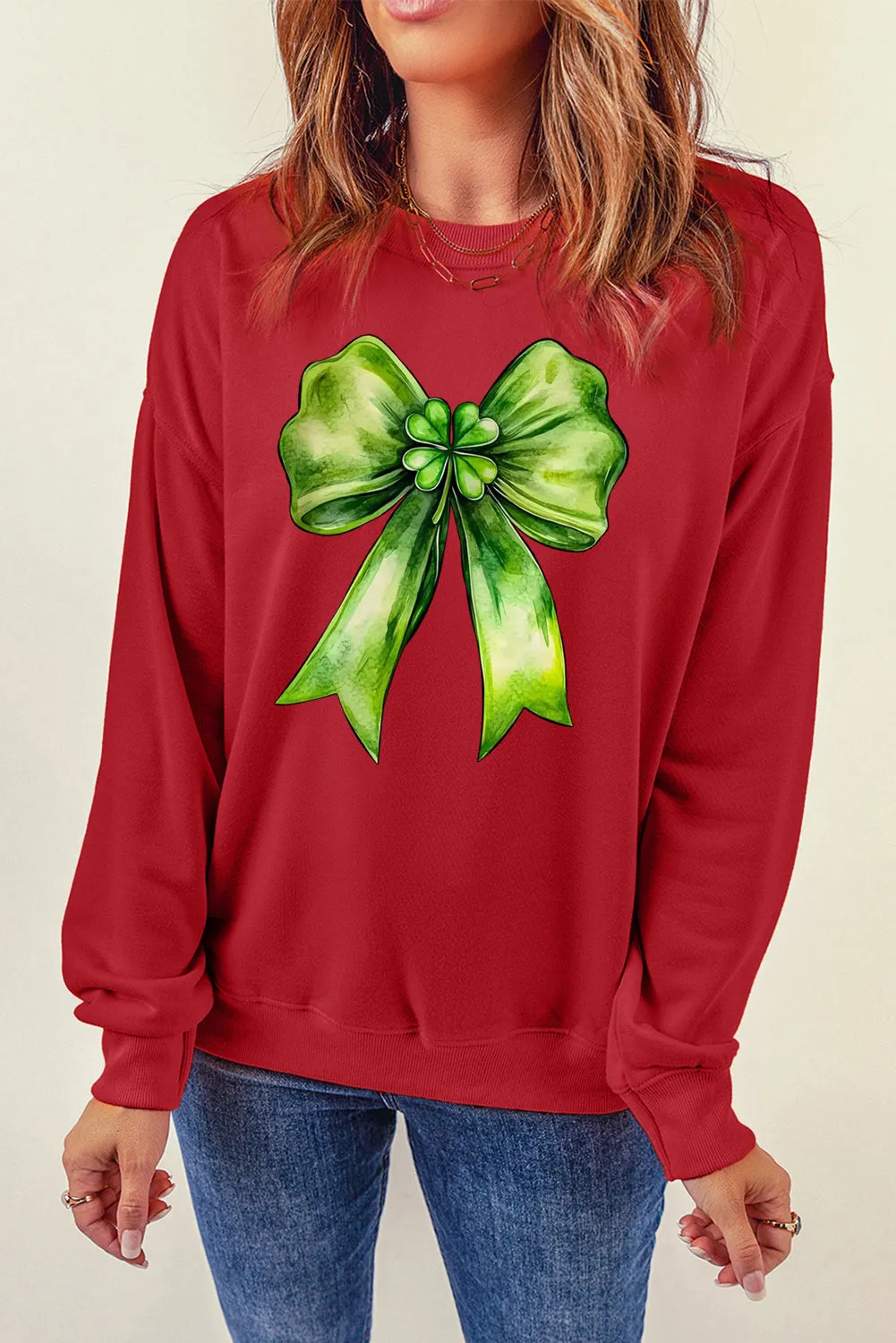 Bow Graphic Crewneck St Patrick Long Sleeve Knit Top