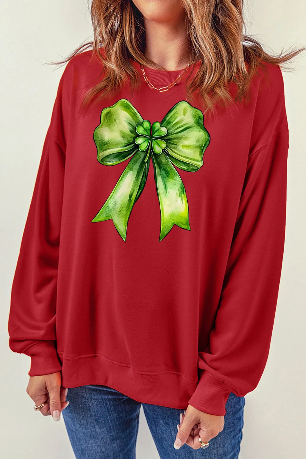 Bow Graphic Crewneck St Patrick Long Sleeve Knit Top