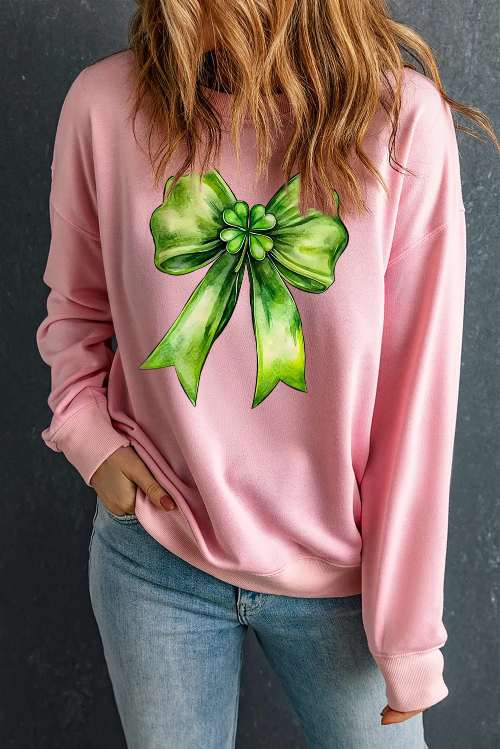 Bow Graphic Crewneck St Patrick Long Sleeve Knit Top