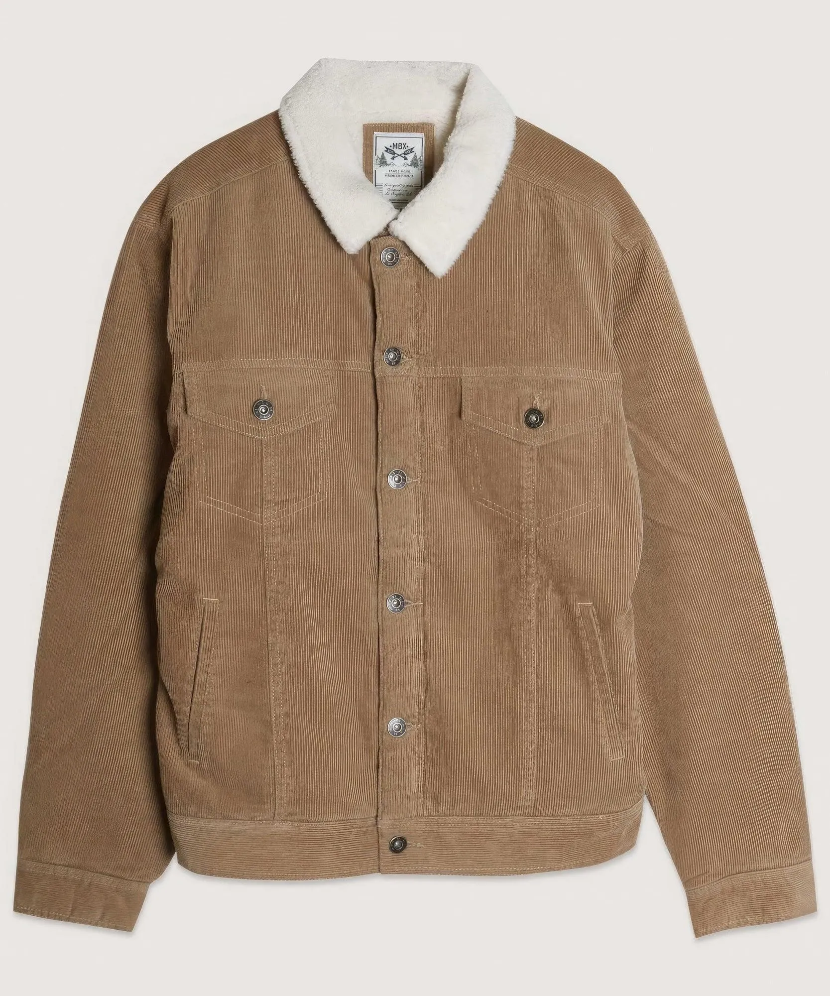 Casual Corduroy Lined Trucker Jacket Sand Brown