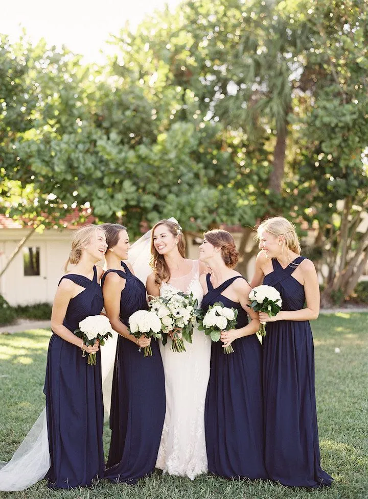 Charming Inexpensive Navy Blue Chiffon Sleeveless Backless Long Bridesmaid Dresses, WG130