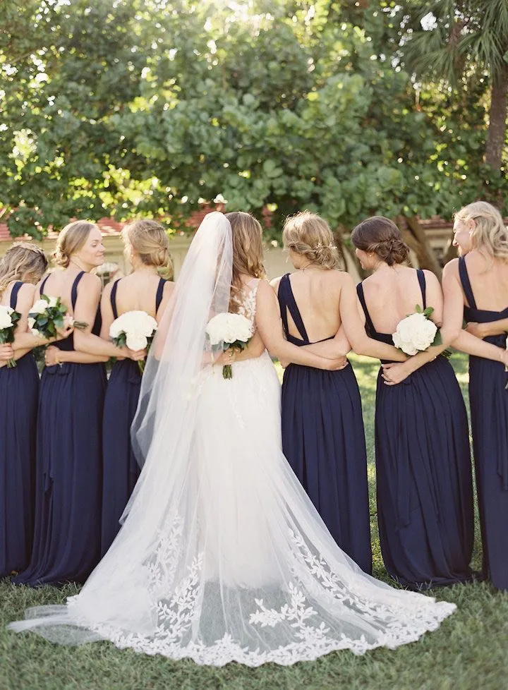 Charming Inexpensive Navy Blue Chiffon Sleeveless Backless Long Bridesmaid Dresses, WG130