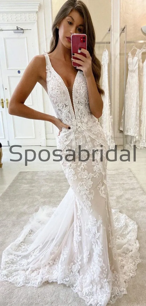 Charming Mermaid Beach Unique Lace Romantic Wedding Dresses WD0433