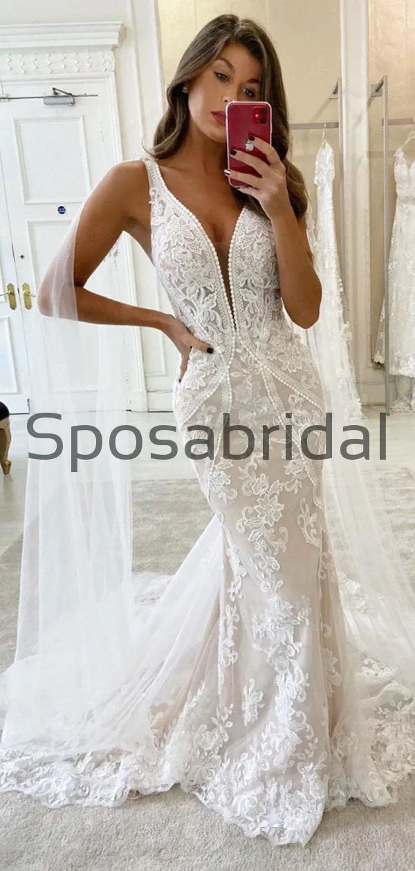 Charming Mermaid Beach Unique Lace Romantic Wedding Dresses WD0433