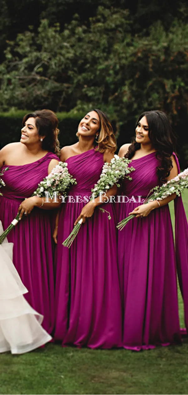 Charming One Shoulder Peach Pink Long Cheap Bridesmaid Dresses, BDS0120