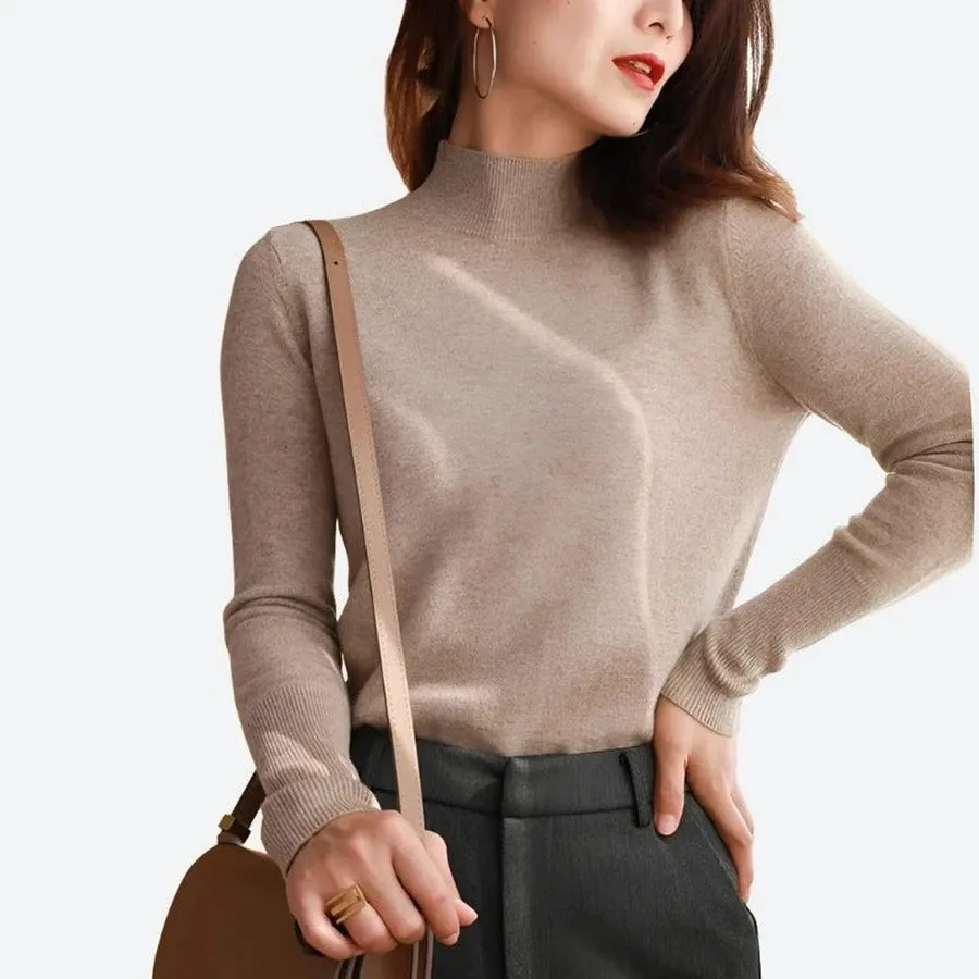 Elegant Mock Neck Long-Sleeve Sweaters