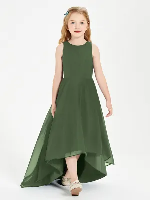 Exquisite Asymmetrical Junior Bridesmaid Dresses Scoop Neck Olive Green