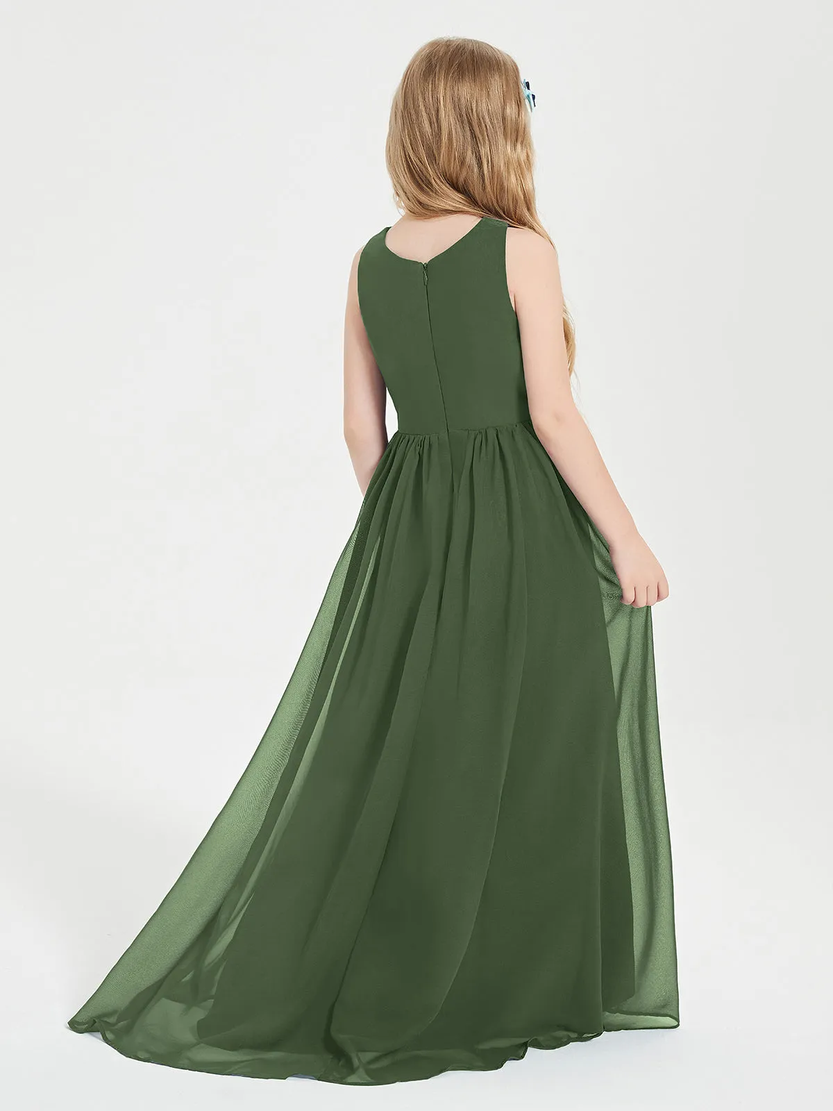 Exquisite Asymmetrical Junior Bridesmaid Dresses Scoop Neck Olive Green