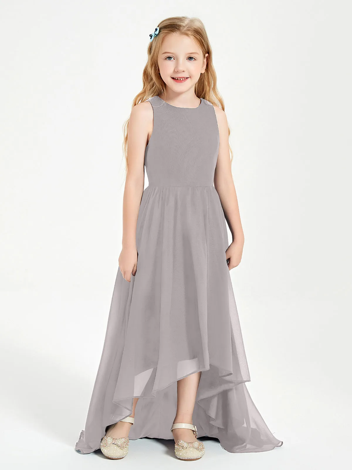 Exquisite Asymmetrical Junior Bridesmaid Dresses Scoop Neck Silver