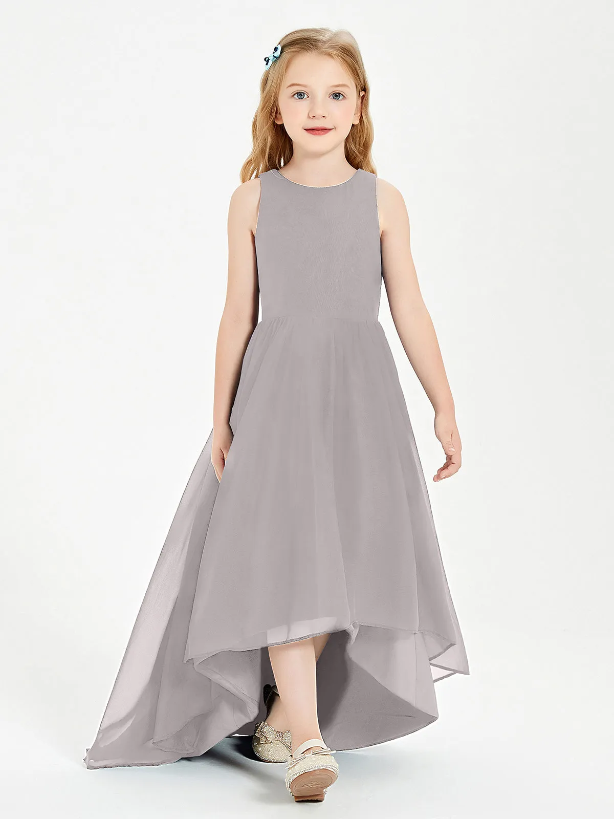 Exquisite Asymmetrical Junior Bridesmaid Dresses Scoop Neck Silver