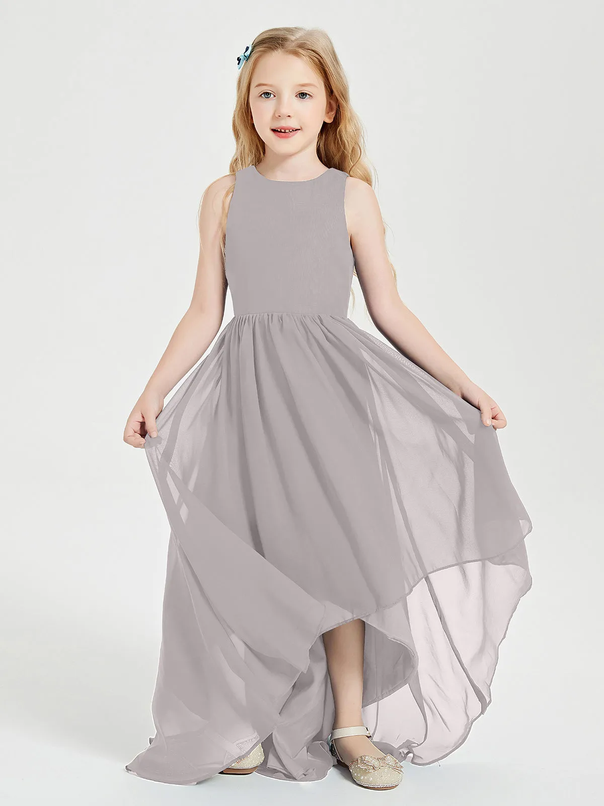 Exquisite Asymmetrical Junior Bridesmaid Dresses Scoop Neck Silver