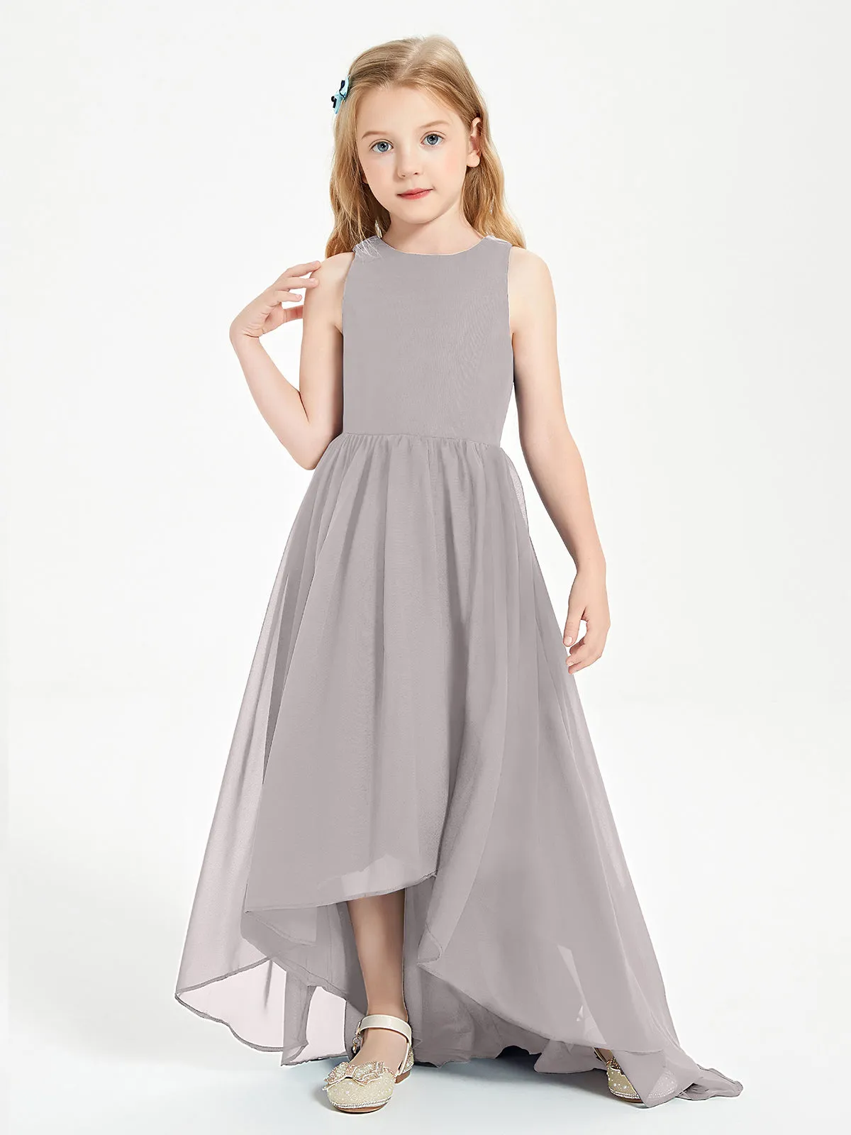 Exquisite Asymmetrical Junior Bridesmaid Dresses Scoop Neck Silver