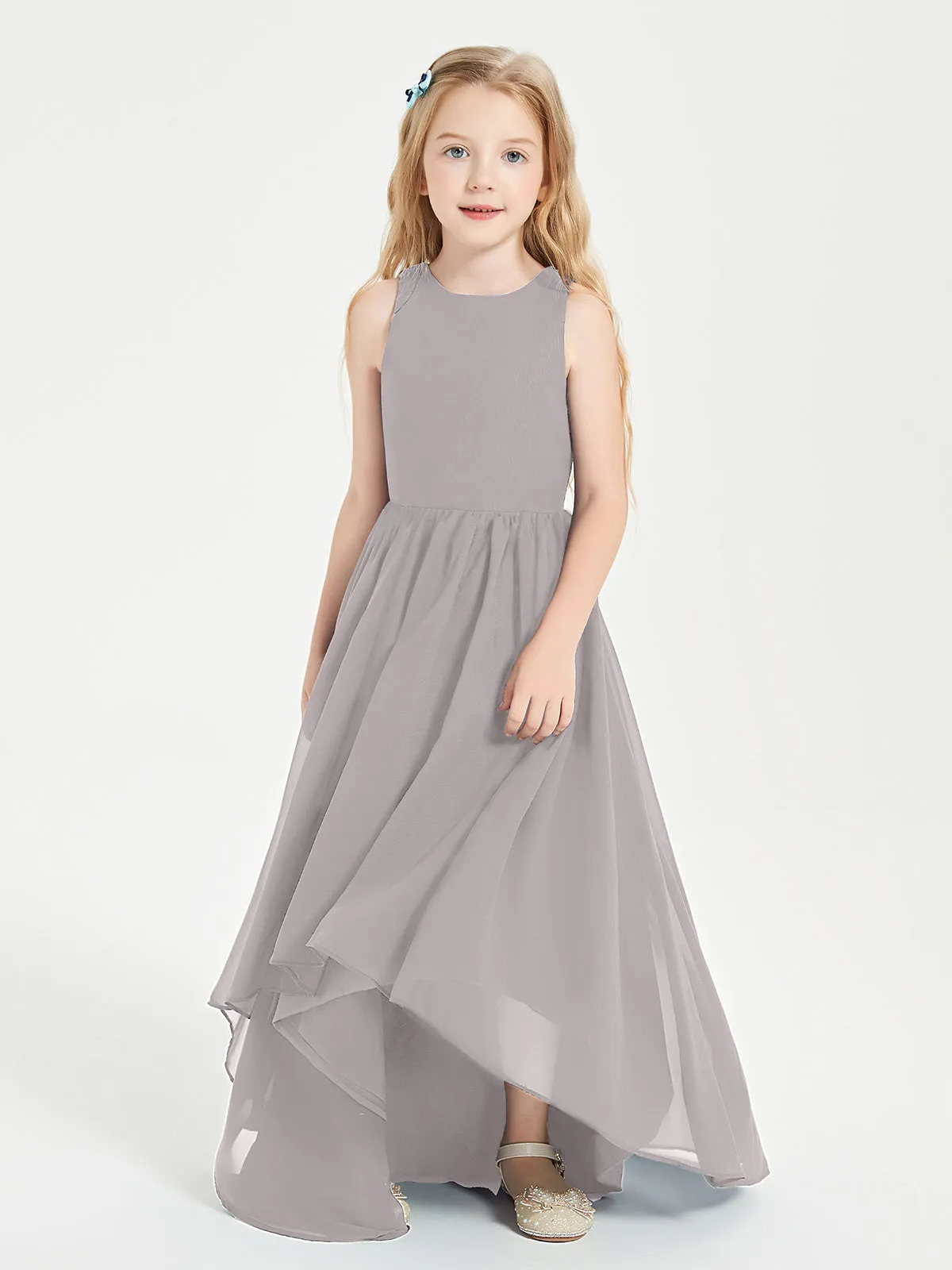 Exquisite Asymmetrical Junior Bridesmaid Dresses Scoop Neck Silver