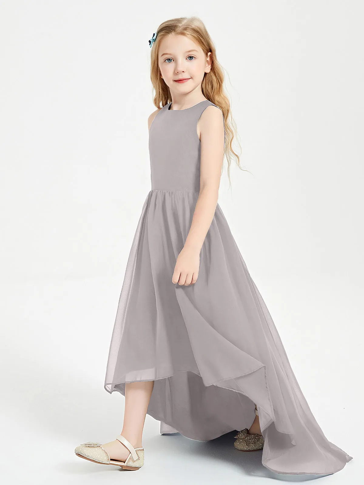 Exquisite Asymmetrical Junior Bridesmaid Dresses Scoop Neck Silver