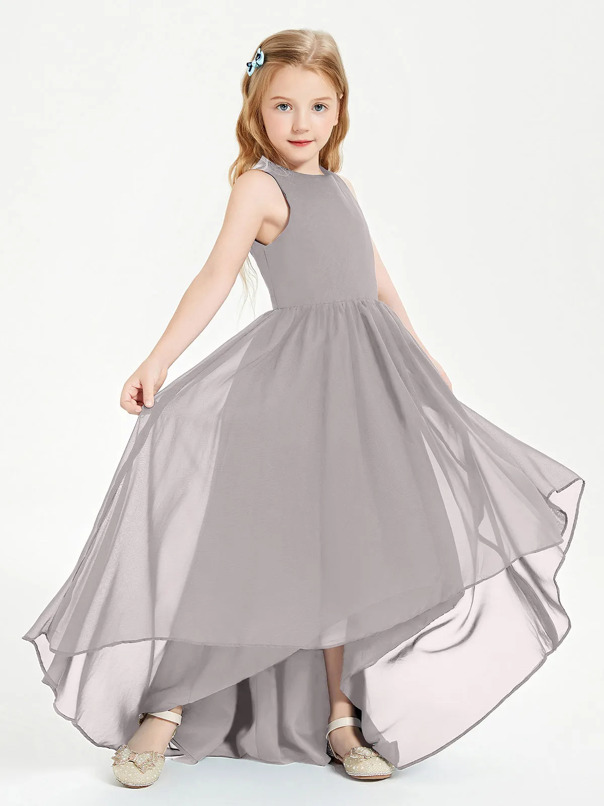 Exquisite Asymmetrical Junior Bridesmaid Dresses Scoop Neck Silver