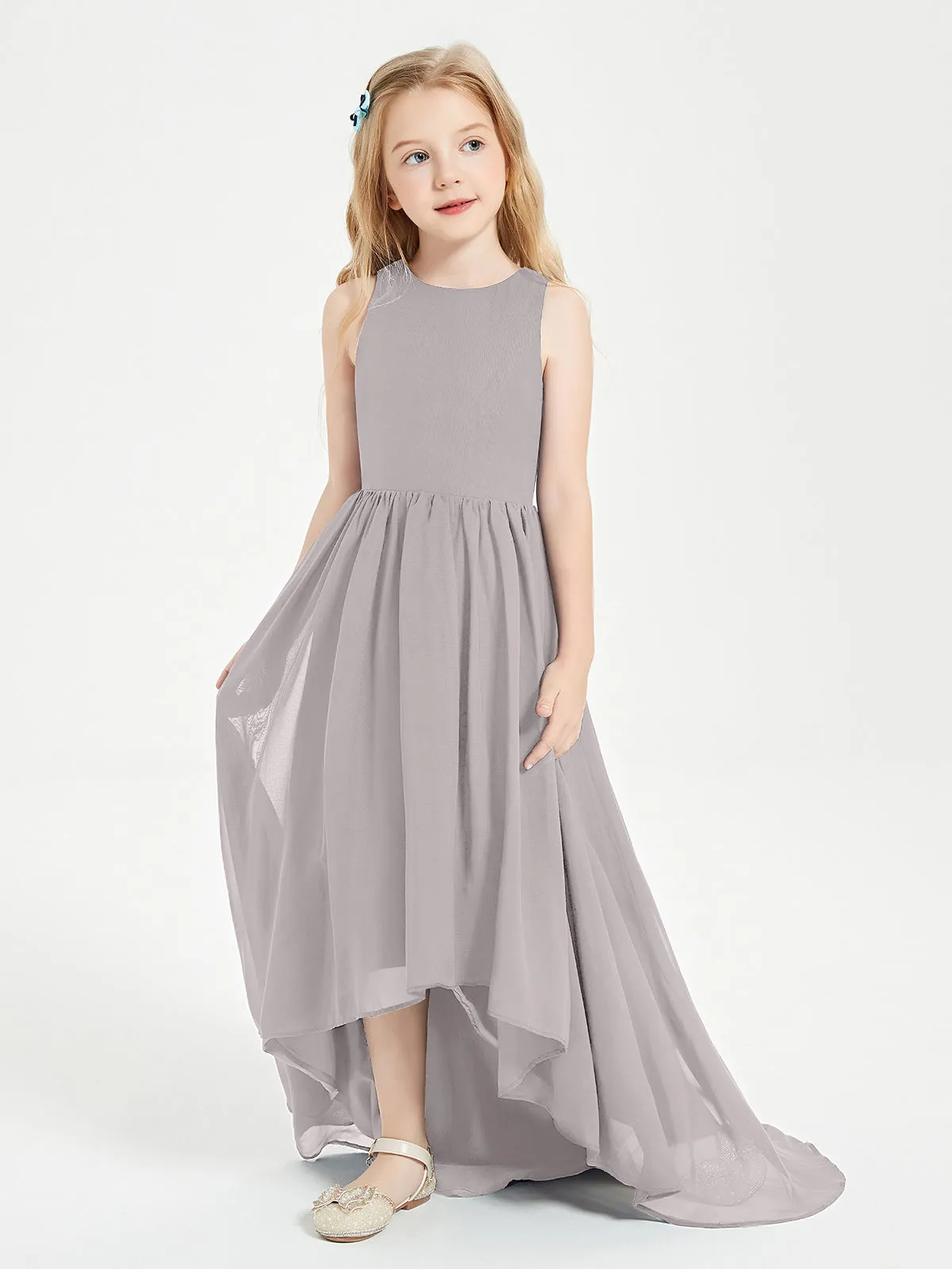 Exquisite Asymmetrical Junior Bridesmaid Dresses Scoop Neck Silver