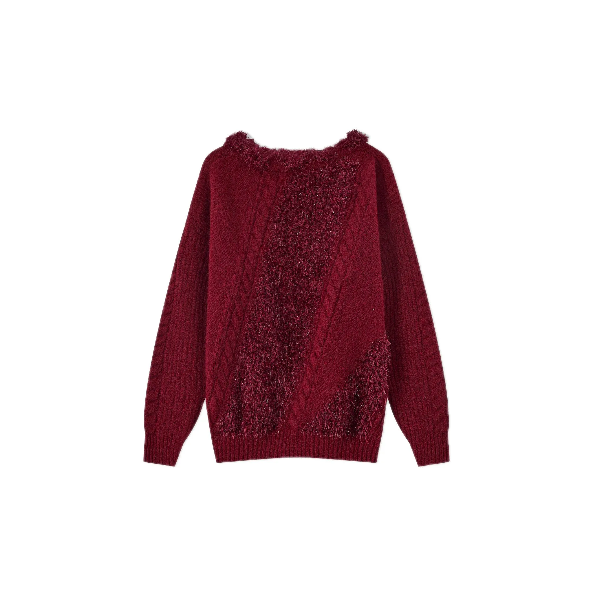 Feathered Yarn Off-shoulder Sweater In Red