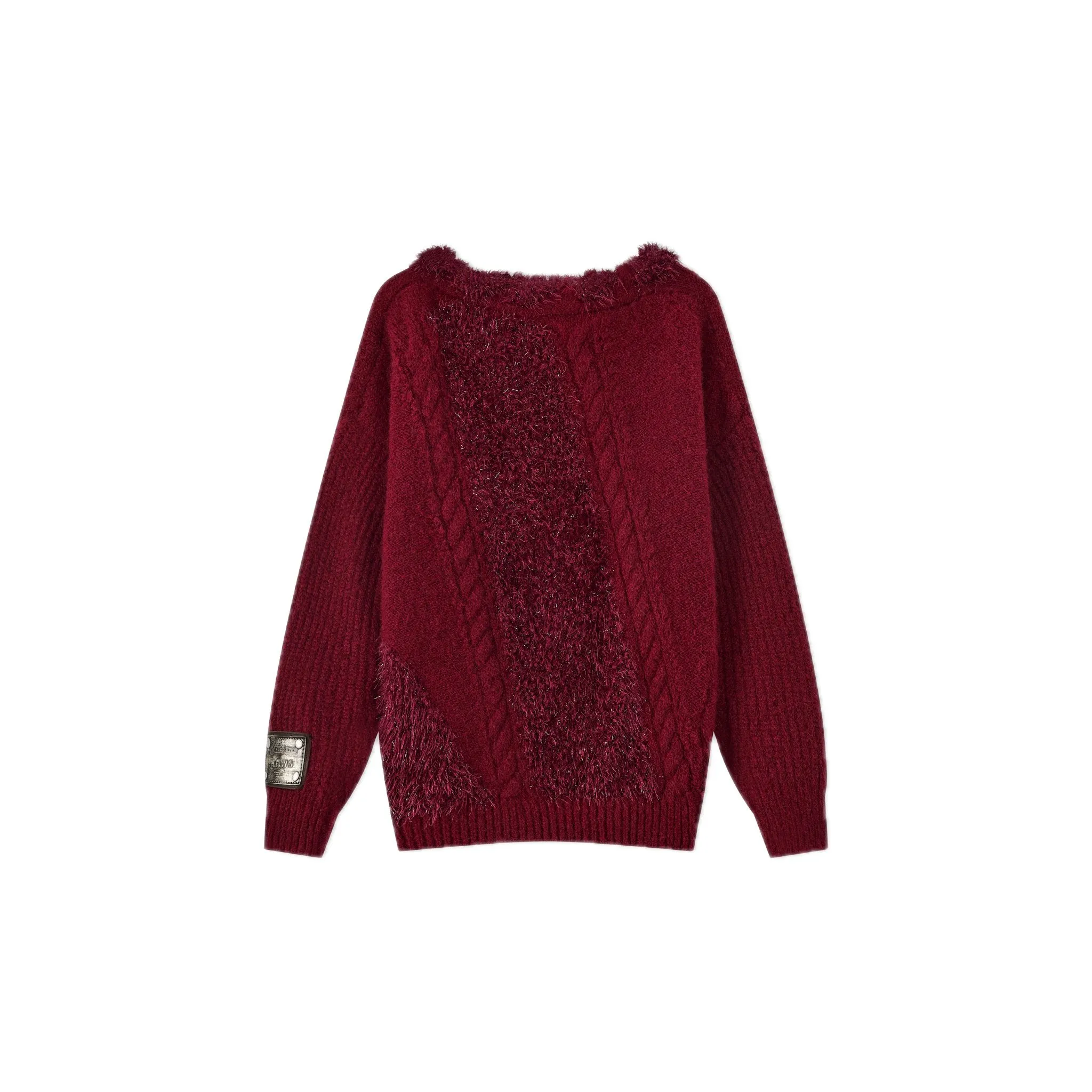 Feathered Yarn Off-shoulder Sweater In Red