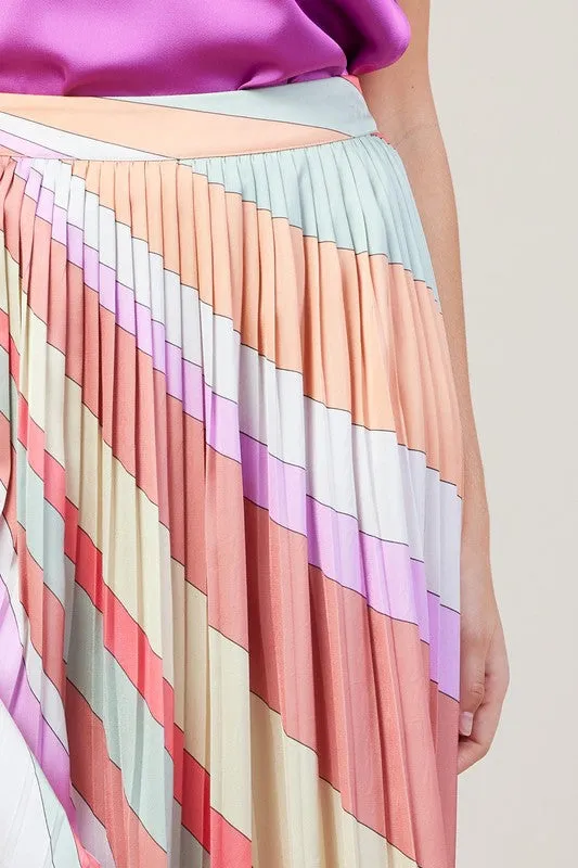 Frank Stella Graphic Rainbow Lines Print Midi Skirt