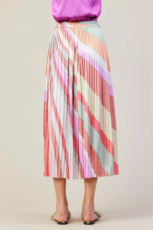 Frank Stella Graphic Rainbow Lines Print Midi Skirt