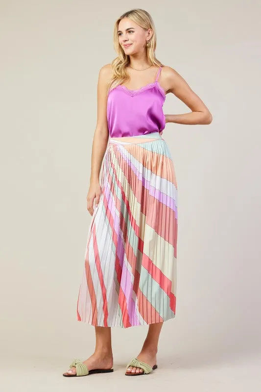 Frank Stella Graphic Rainbow Lines Print Midi Skirt