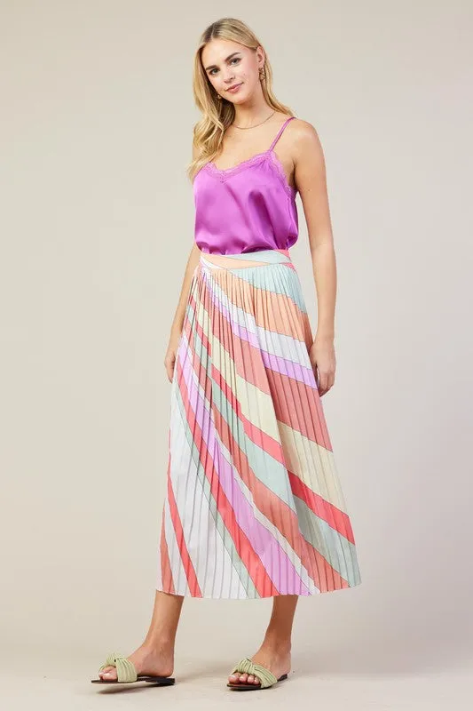 Frank Stella Graphic Rainbow Lines Print Midi Skirt