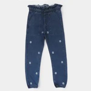 Girls Denim Jegging Flora Embroidered- BLUE