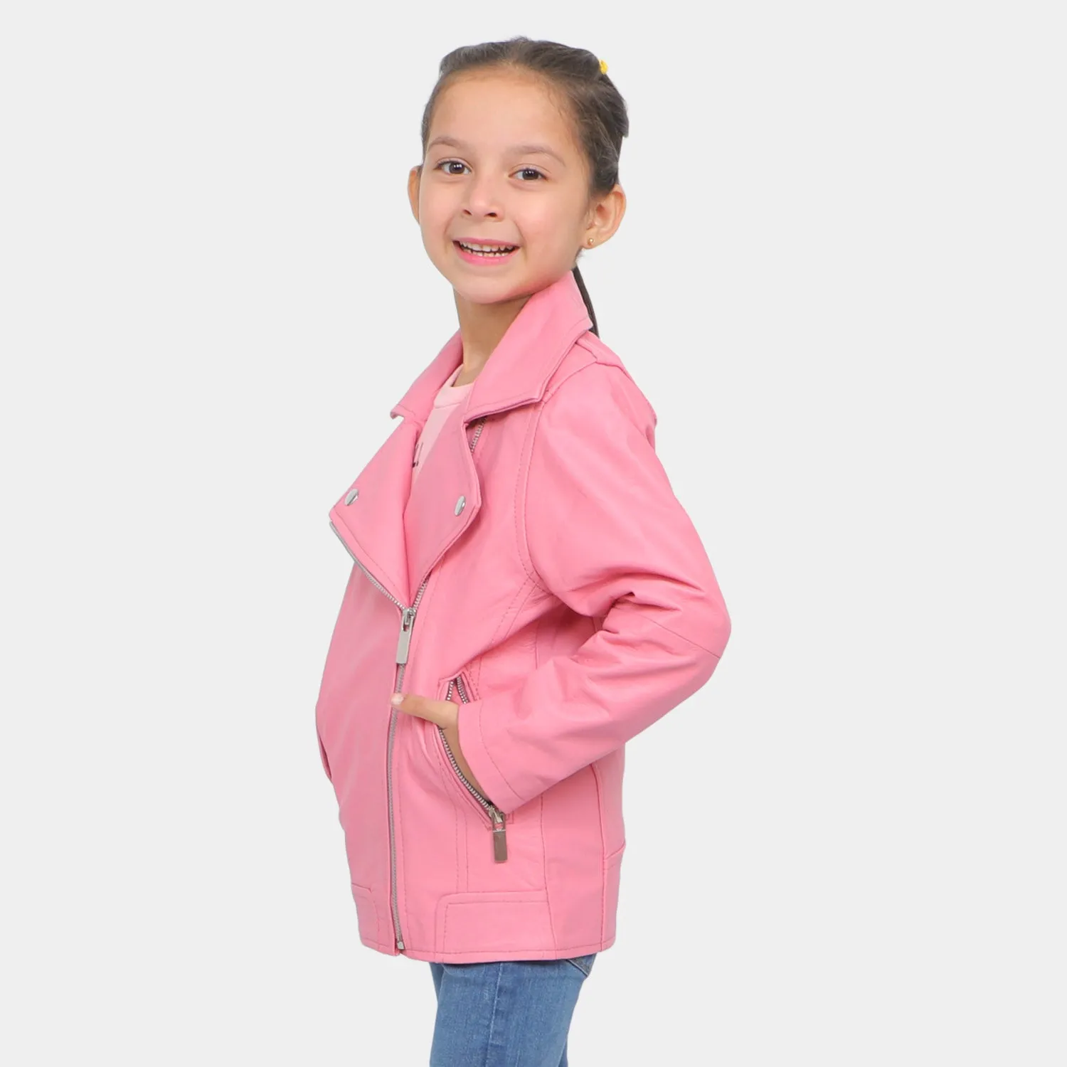 Girls Genuine Sheep Leather Jacket - Pink