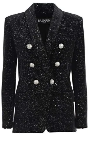 Glittered Velvet Double Breasted Blazer