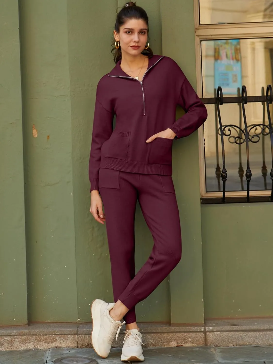 Half Zip Sweater Sets with Long Sleeve Pullover & Jogger Pants