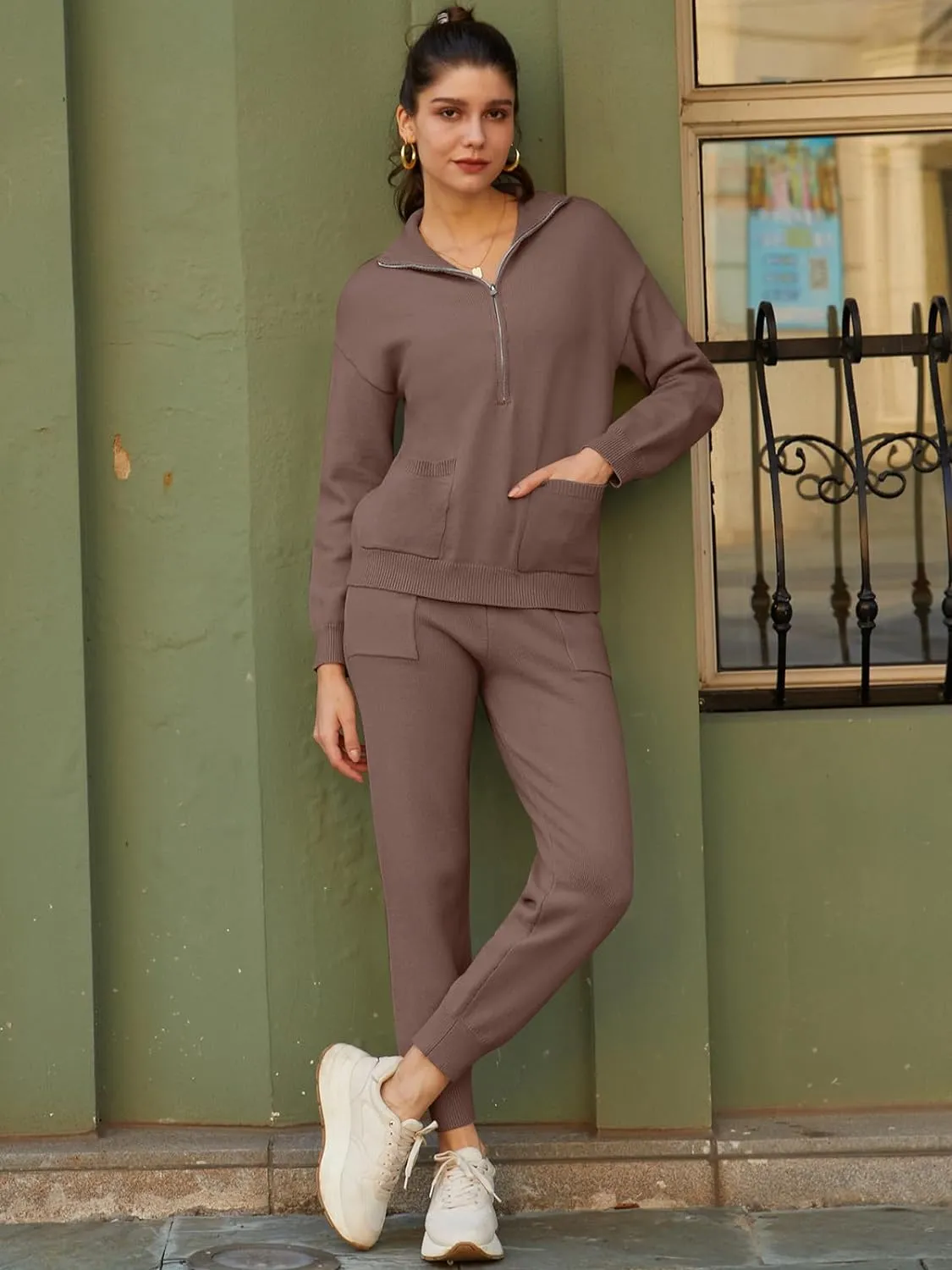 Half Zip Sweater Sets with Long Sleeve Pullover & Jogger Pants