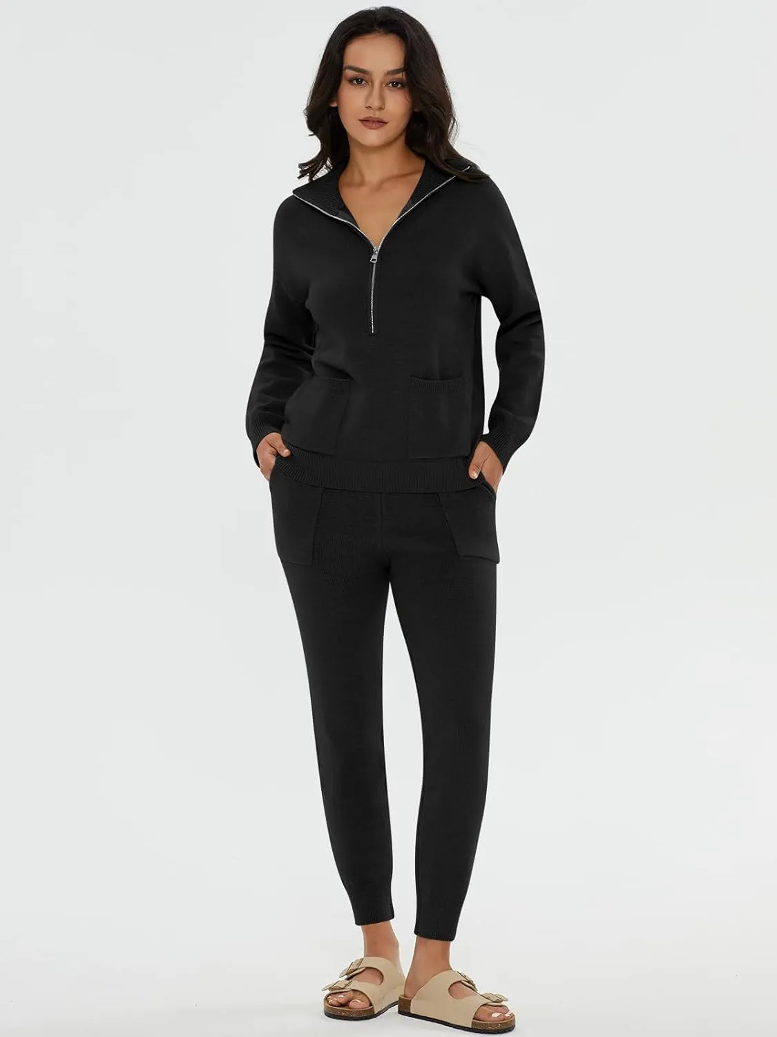 Half Zip Sweater Sets with Long Sleeve Pullover & Jogger Pants