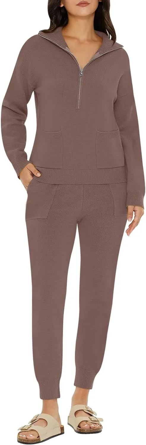 Half Zip Sweater Sets with Long Sleeve Pullover & Jogger Pants