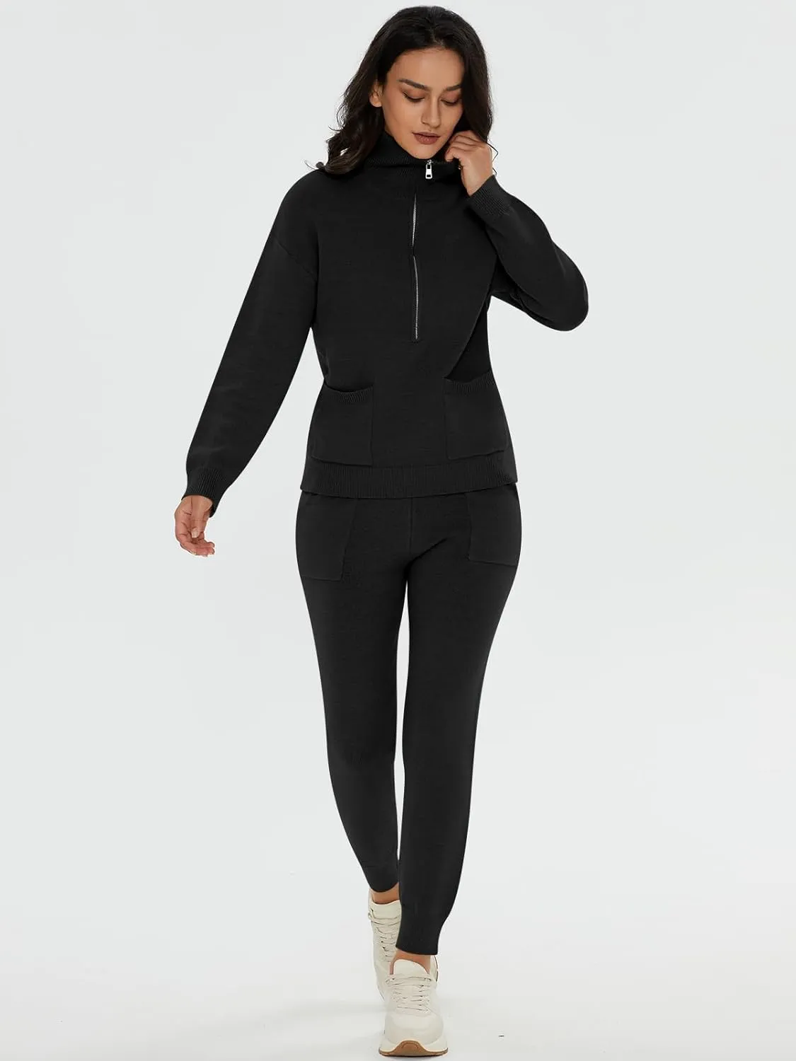 Half Zip Sweater Sets with Long Sleeve Pullover & Jogger Pants