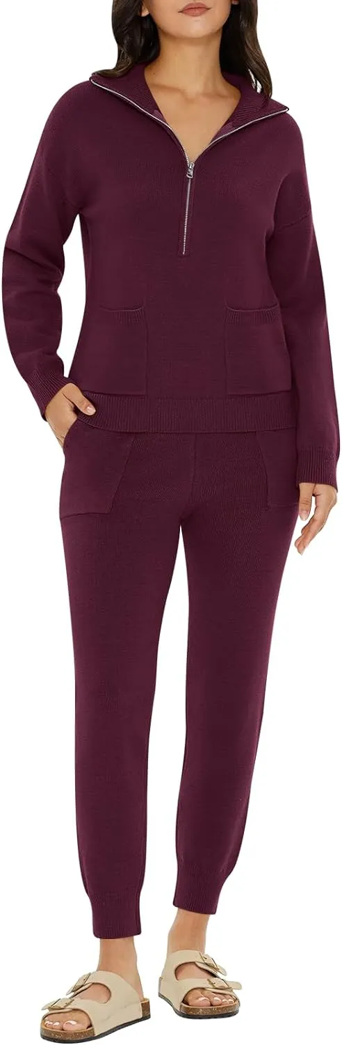 Half Zip Sweater Sets with Long Sleeve Pullover & Jogger Pants