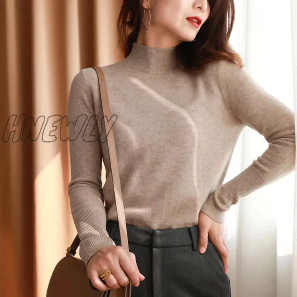 Hnewly autumn winter chic bottom sweaters women fashion turtleneck pullover slim long sleeve knitted Jumper Soft Warm Pull Femme  Womens Sweaters