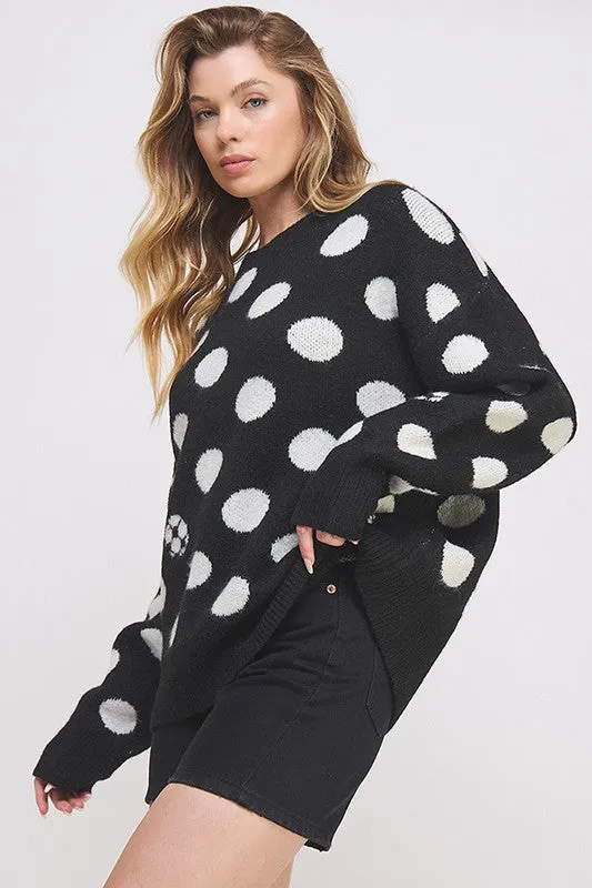 JADE by JANE Women's Plus-size Polkadot & Soccer Ball Long Sleeves Sweater