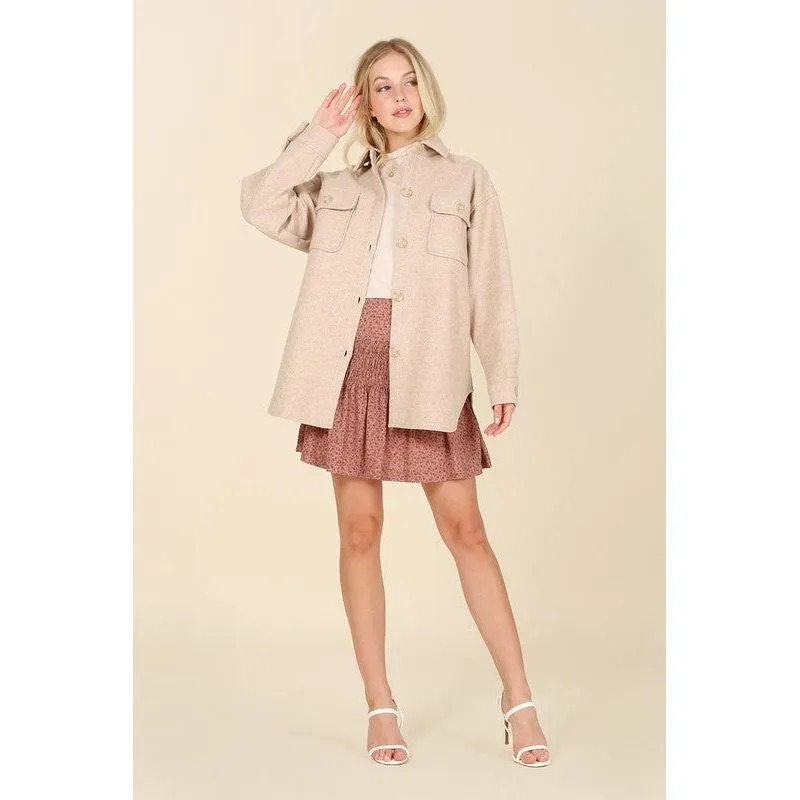 LILOU Light beige shacket with pockets