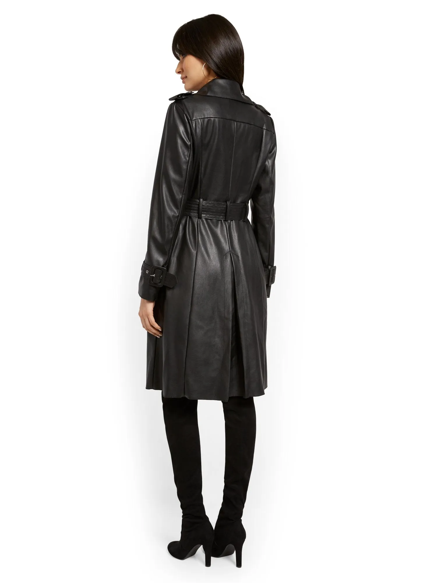 Long Faux-Leather Trenchcoat