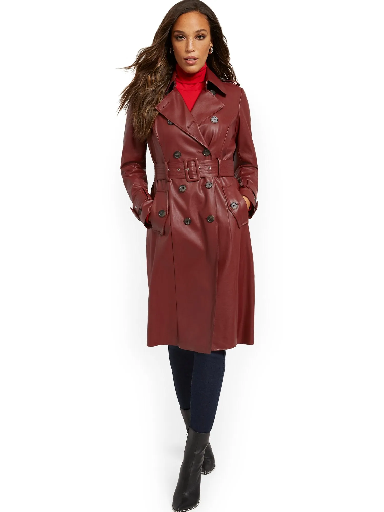 Long Faux-Leather Trenchcoat