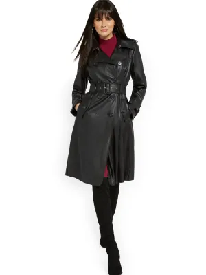 Long Faux-Leather Trenchcoat